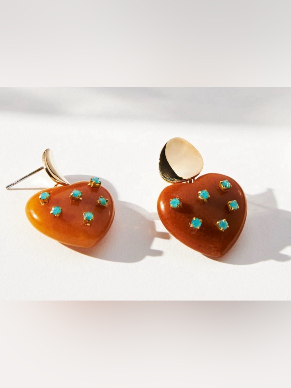 Maeve - Gold-Tone Brown Heart Earrings with Turquoise Accents